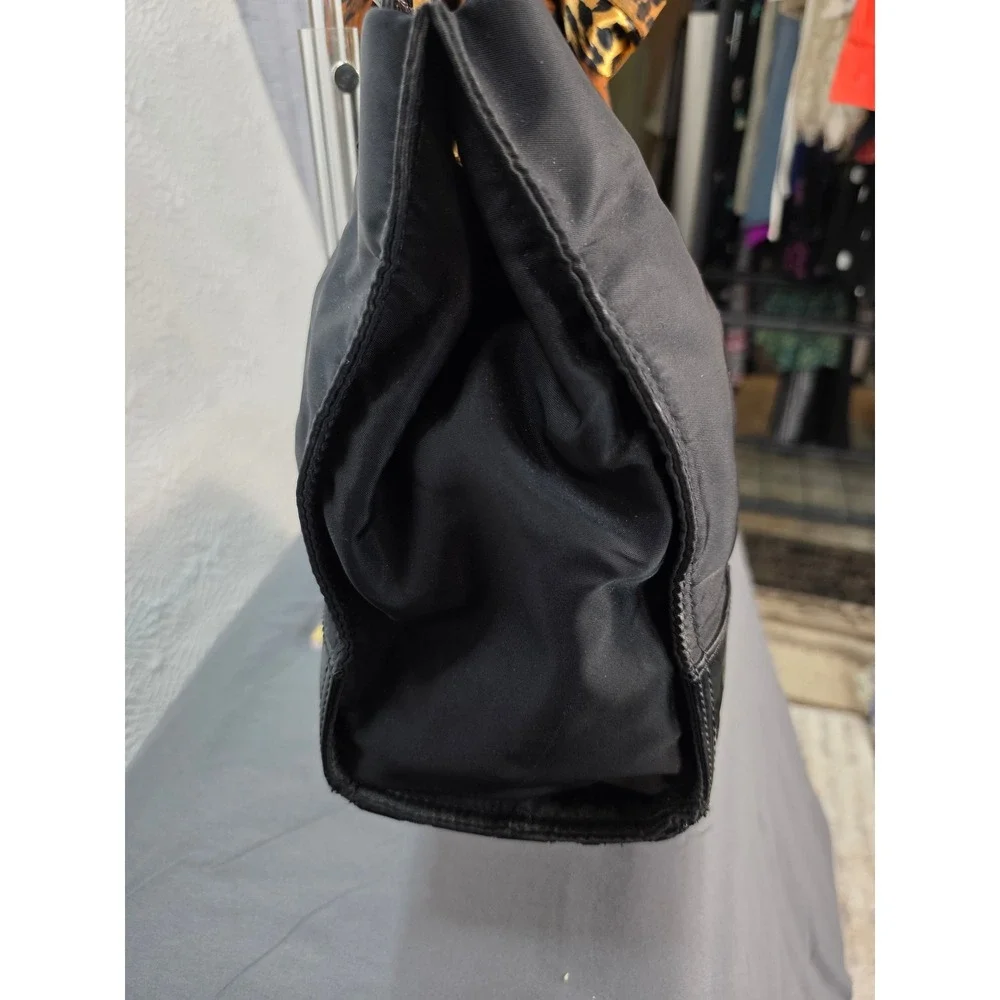 Tory Burch Ella Tote Bag Black Nylon Patent Leather Trim Logo Shoulder Bag Scarf